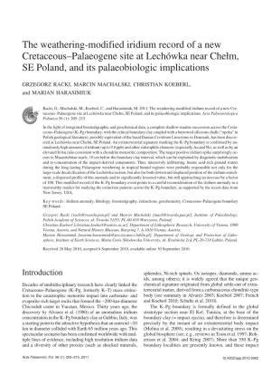 The Weathering−Modified Iridium Record of a New Cretaceous–Palaeogene Site at Lechówka Near Chełm, SE Poland, and Its Palaeobiologic Implications