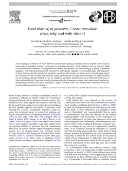 Food Sharing in Jackdaws, Corvus Monedula: What, Why and with Whom?