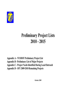 Preliminary Project Lists for Capital Program Proposal