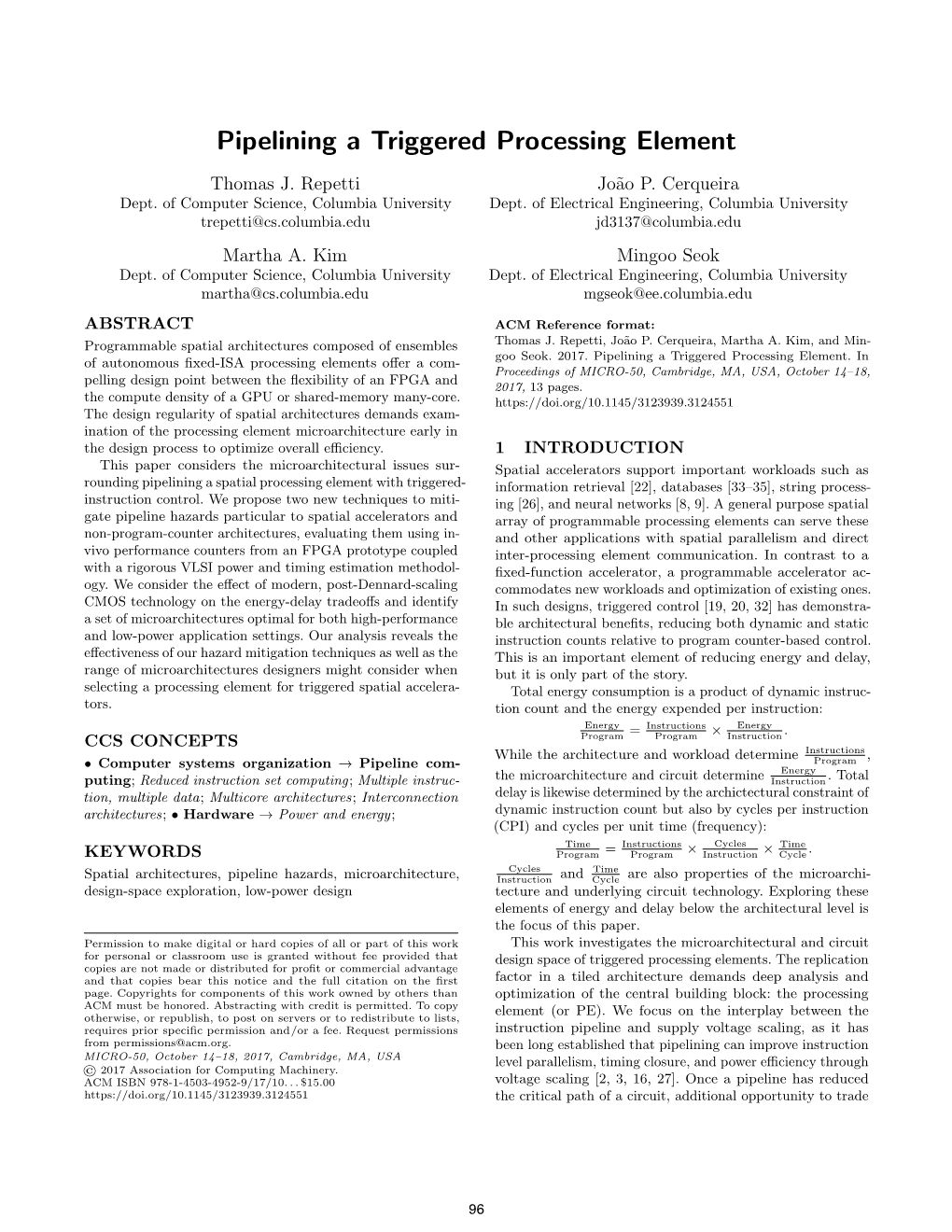 Pipelining a Triggered Processing Element