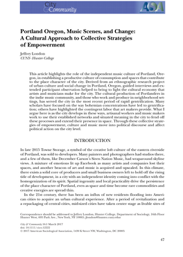 Portland Oregon, Music Scenes, and Change: a Cultural Approach to Collective Strategies of Empowerment