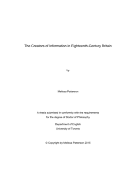 The Creators of Information in Eighteenth-Century Britain