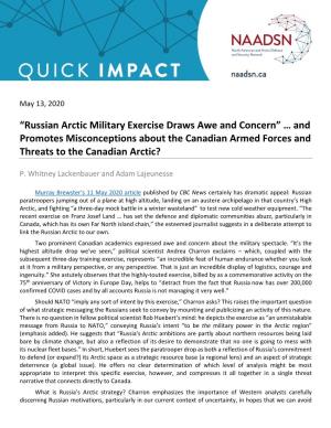 “Russian Arctic Military Exercise Draws Awe and Concern” … and Promotes Misconceptions About the Canadian Armed Forces and Threats to the Canadian Arctic?