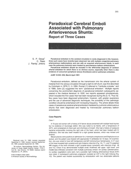 Paradoxical Cerebral Emboli Associated with Pulmonary Arteriovenous Shunts: Report of Three Cases