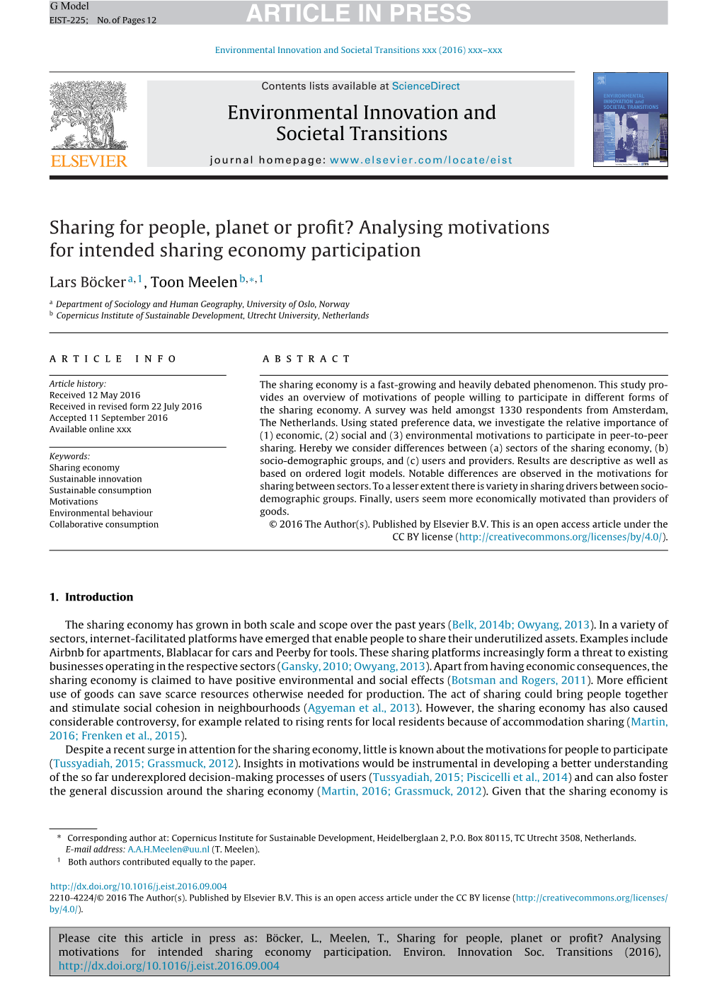 Analysing Motivations for Intended Sharing Economy Participation