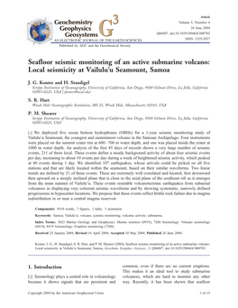 Seafloor Seismic Monitoring of an Active Submarine Volcano: Local Seismicity at Vailulu’U Seamount, Samoa