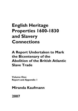 English Heritage Properties 1600-1830 and Slavery Connections