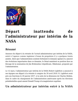 Départ Inattendu De L'administrateur Par Intérim De La NASA