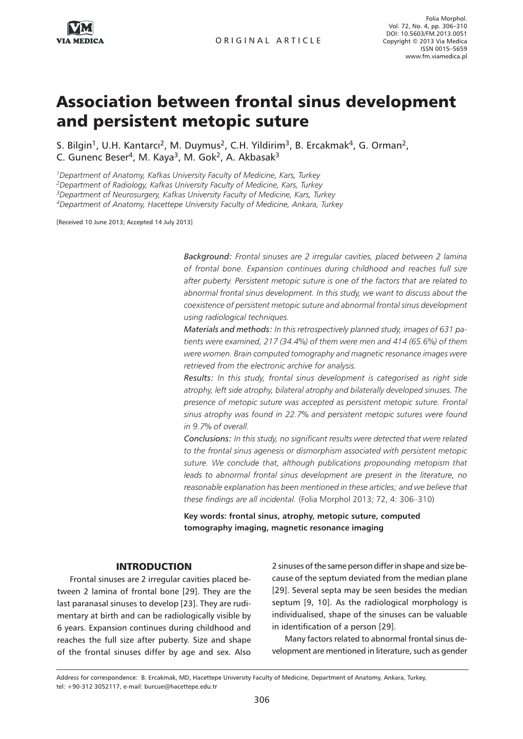 Association Between Frontal Sinus Development and Persistent Metopic Suture S