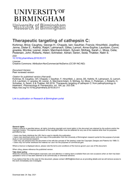 University of Birmingham Therapeutic Targeting of Cathepsin C
