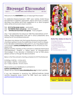 Adiyongal Thirumadal ISSUE 19 a SYDNEY ANDAL GROUP NEWSLETTER DEC 2016