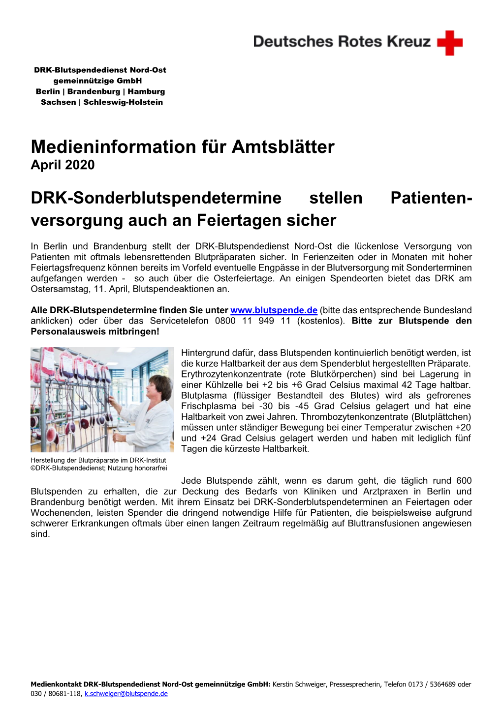 Medieninformation Für Amtsblätter April 2020