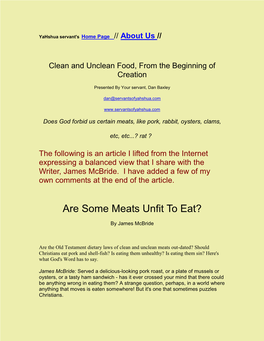 Clean and Unclean Food, from the Beginning of Creation