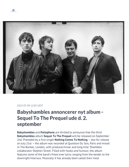 Babyshambles Annoncerer Nyt Album - Sequel to the Prequel Ude D