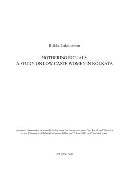 Mothering Rituals a Study on Low Caste Women of Kolkata