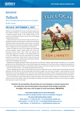 Tulloch Extraordinary Life and Times of a True Champion by Ken Linnett on SALE: SEPTEMBER 1, 2017