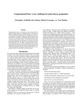 Computational Pool: a New Challenge for Game Theory Pragmatics