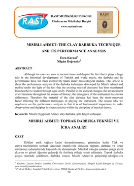 Misirli Ahmet: the Clay Darbuka Technique and Its Performance Analysis