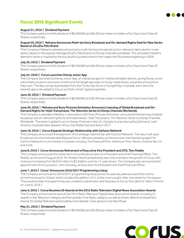 Fiscal 2016 Significant Events
