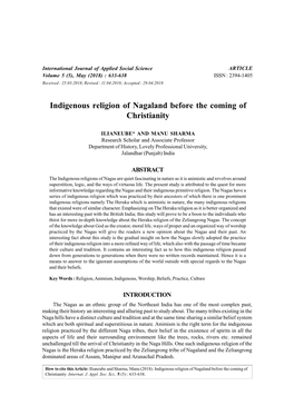 Indigenous Religion of Nagaland Before the Coming of Christianity