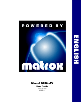 Matrox Marvel G450 Etv – User Guide Hardware Installation