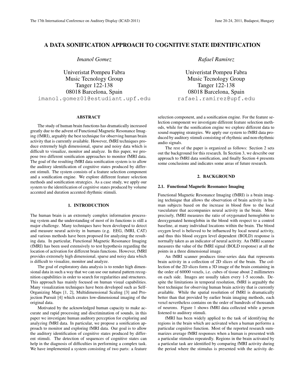 A Data Sonification Approach to Cognitive State Identification