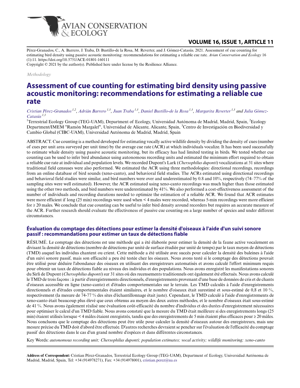 Assessment of Cue Counting for Estimating Bird Density Using Passive Acoustic Monitoring: Recommendations for Estimating a Reliable Cue Rate