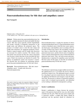 Pancreatoduodenectomy for Bile Duct and Ampullary Cancer