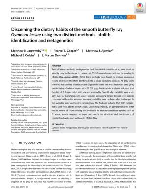 Discerning the Dietary Habits of the Smooth Butterfly Ray Gymnura Lessae Using Two Distinct Methods, Otolith Identification and Metagenetics