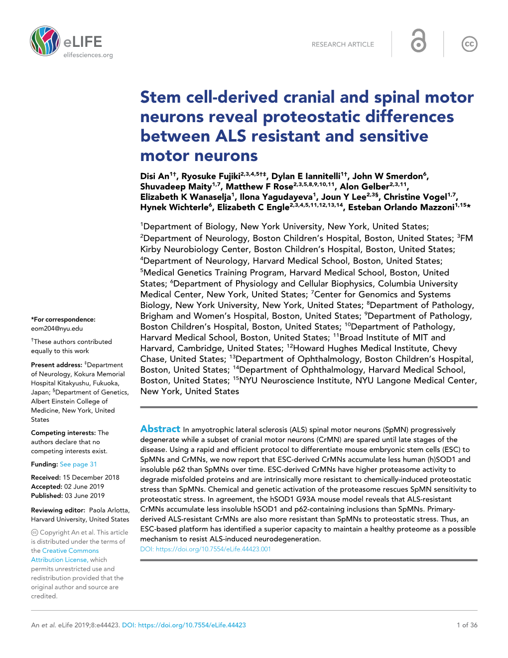 Stem Cell-Derived Cranial and Spinal Motor Neurons Reveal Proteostatic
