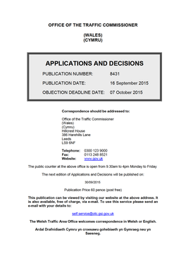 APPLICATIONS and DECISIONS 16 September 2015