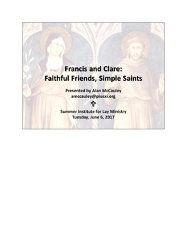 ST. CLARE of ASSISI TIMELINE