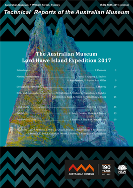 The Australian Museum Lord Howe Island Expedition 2017—Land Snail Fauna