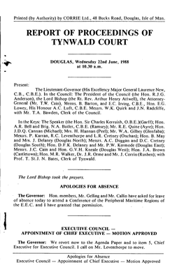 Report of Proceedings of Tynwald Court