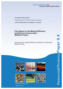 Final Report on the Material Efficiency and Resource Conservation (Maress) Project