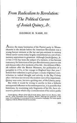 The Political Career Ofjosiah Quincy, Jr