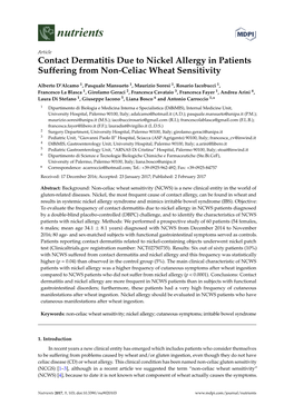 Contact Dermatitis Due to Nickel Allergy in Patients Suffering from Non-Celiac Wheat Sensitivity