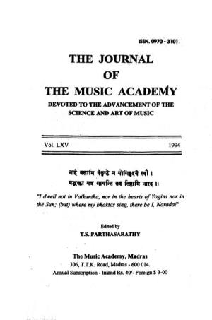 The Journal of the Music Academy Devoted to the Advancement of the Science and Art of Music