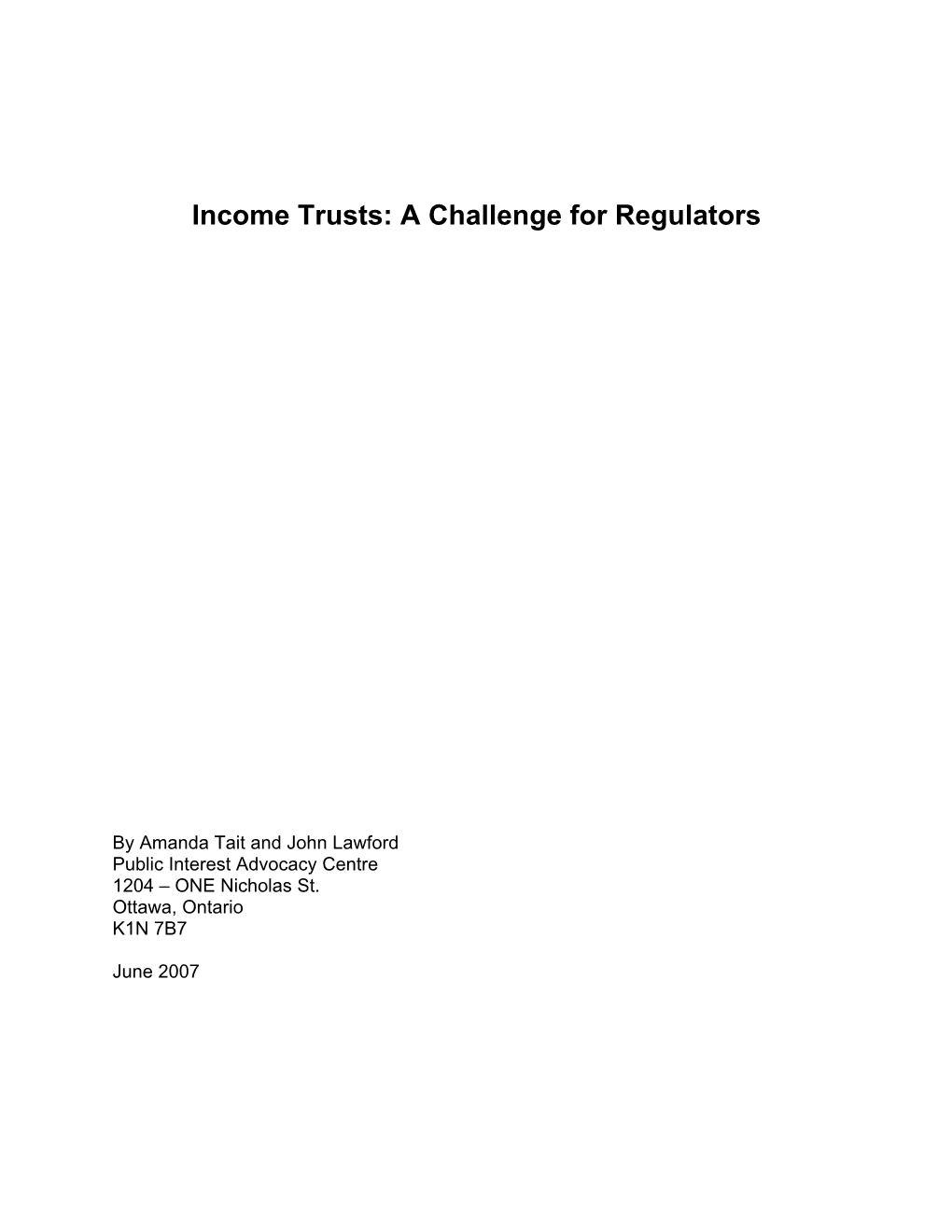 Income Trusts: a Challenge for Regulators