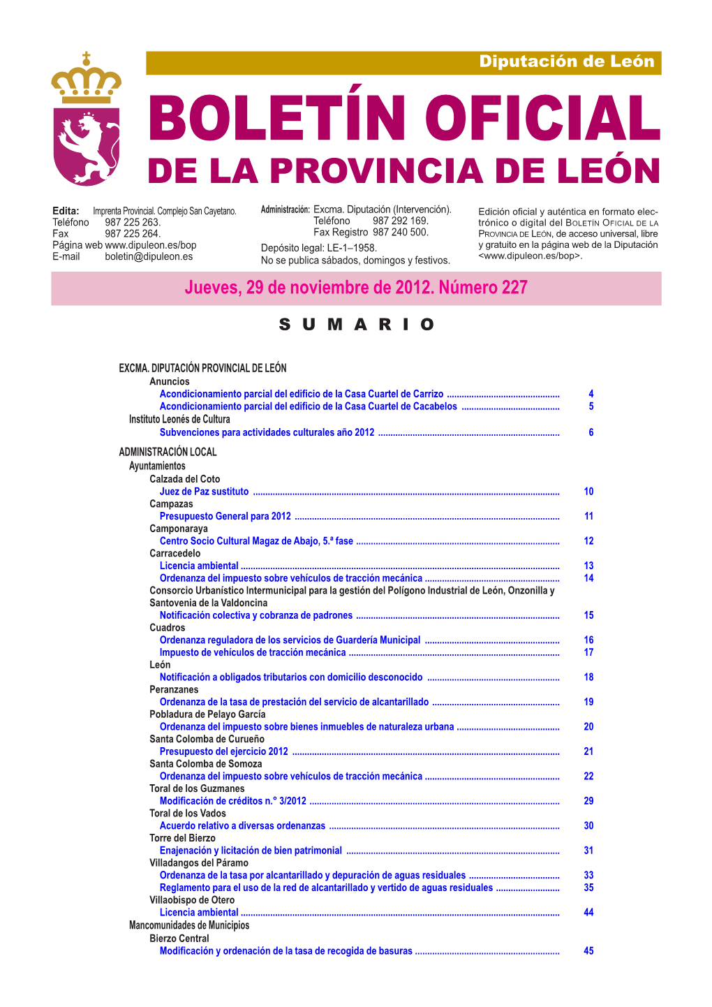 Boletín Oficial De La Provincia De León