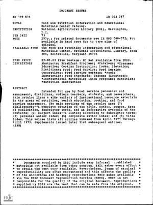 DOCUMENT RESUME IR 003 067 Food and Nutrition