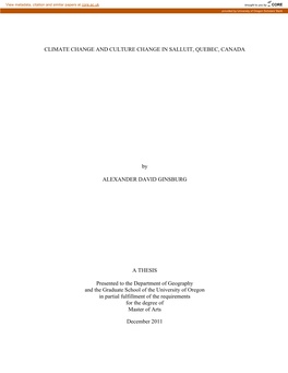 Climate Change and Culture Change in Salluit, Quebec, Canada