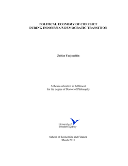 Political Economy of Conflict During Indonesia's Democratic Transition
