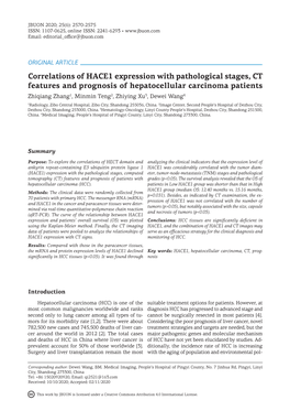 Correlations of HACE1 Expression with Pathological Stages, CT