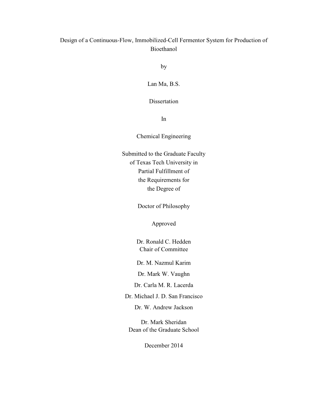 Design of a Continuous-Flow, Immobilized-Cell Fermentor System for Production of Bioethanol