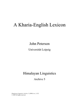 A Kharia-English Lexicon