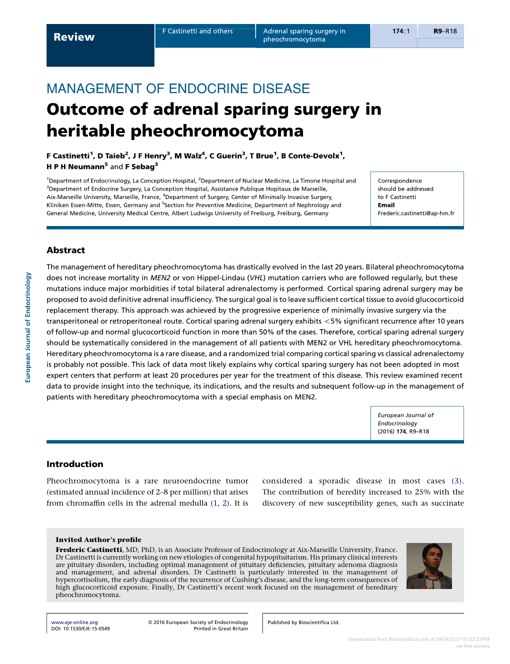 Outcome of Adrenal Sparing Surgery in Heritable Pheochromocytoma