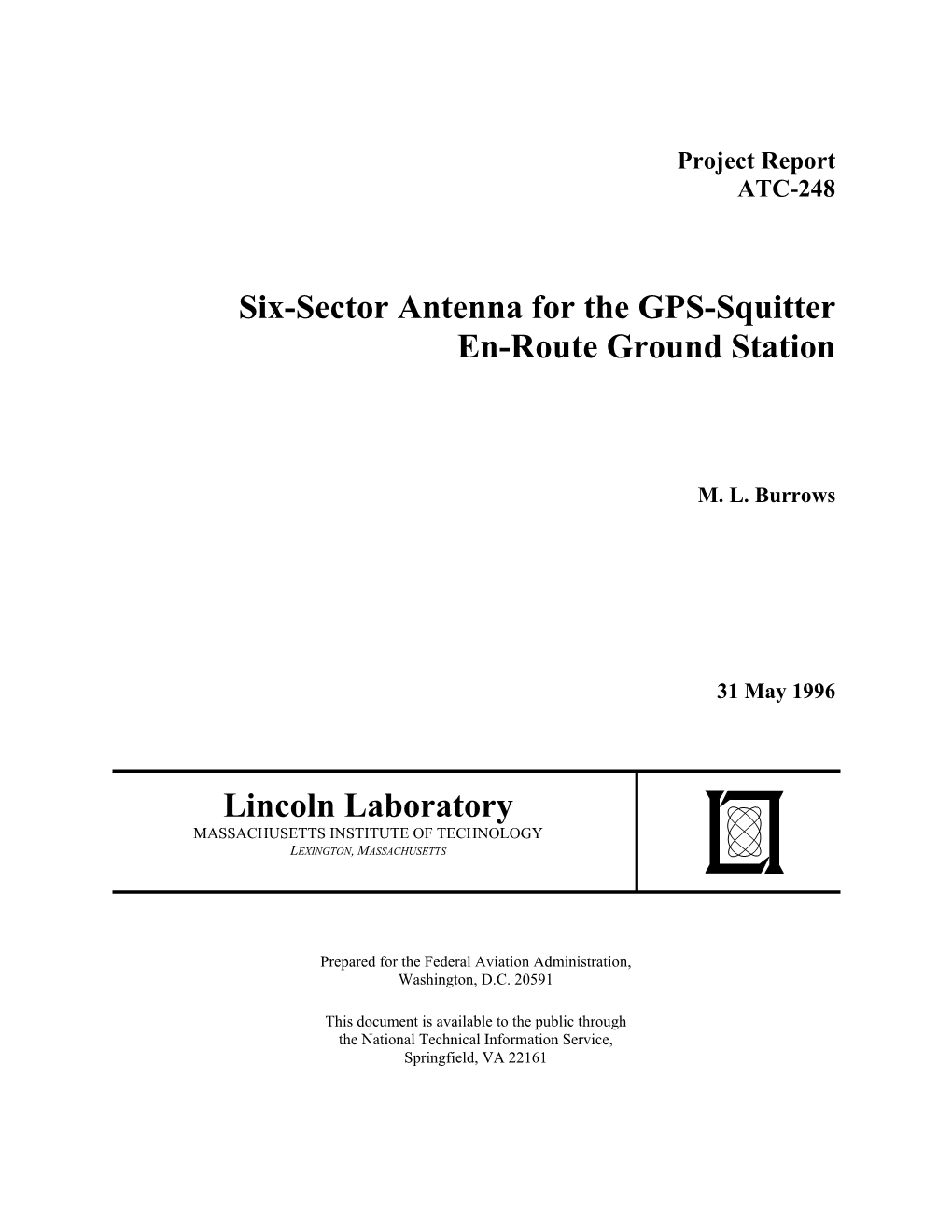 Six-Sector Antenna for the GPS-Squitter En-Route Ground Station