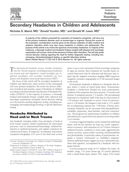 Secondary Headaches in Children and Adolescents Nicholas S