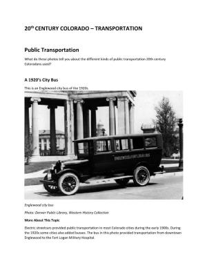 20Th CENTURY COLORADO – TRANSPORTATION Public